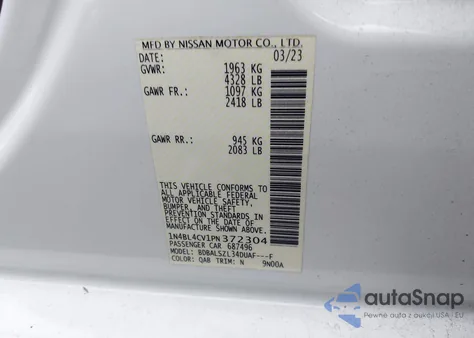 2023 Nissan Altima Sr Fwd z USA, uszkodzony, nr VIN 1N4BL4CV1PN372304